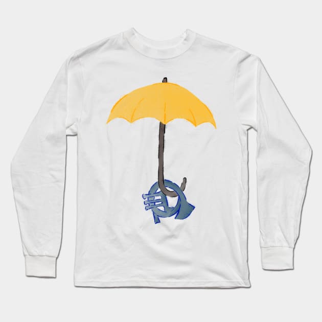 Yellow umbrella and blue horn Long Sleeve T-Shirt by Uwaki